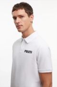 Yakası Düğmeli Yakalı Pike Baskılı T-Shirt - Beyaz resmi